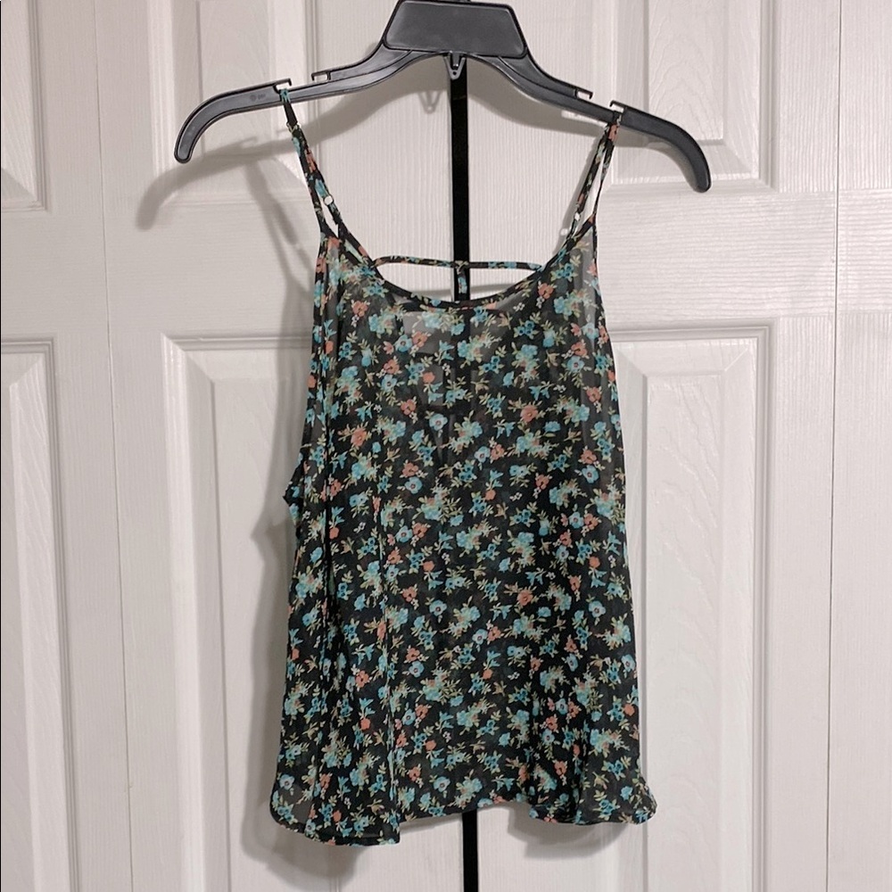 Iris Los Angeles NWT floral sheer cropped tank top camisole shirt size LARGE
